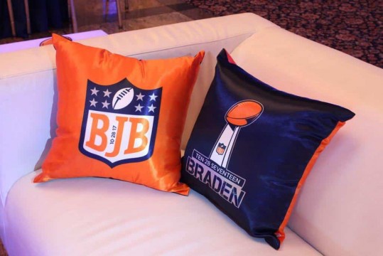 Custom Logo Pillow for NFL Themed Bar Mitzvah Lounge