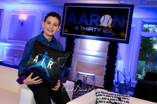 Tennis Themed Logo Pillow for Bar Mitzvah Lounge at Scarsdale Golf Club