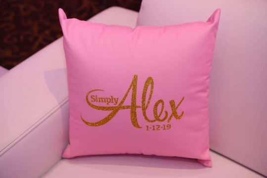 Light Pink Bat Mitzvah Lounge Pillows with Gold Glittered Logo