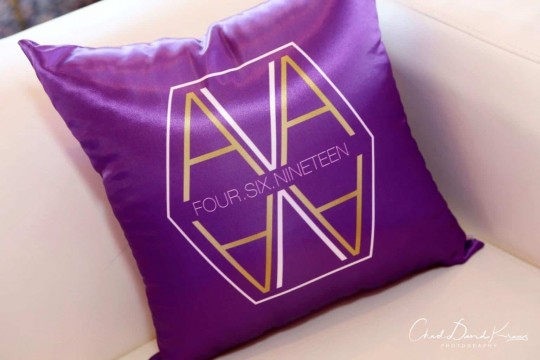 Custom Purple & Gold Logo Pillows with Gold Bling Accent Pillows