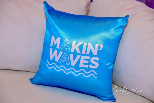 Beach Themed Logo Pillow for Bat Mitzvah Lounge