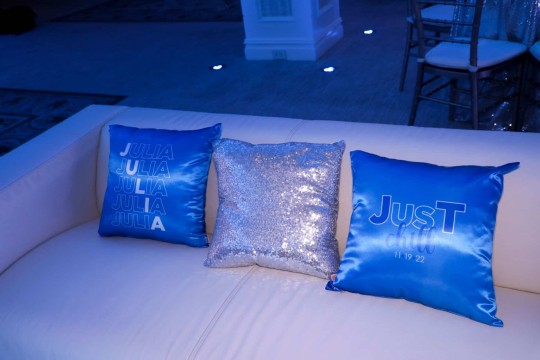 Blue Custom Logo Pillows with Silver Blinky