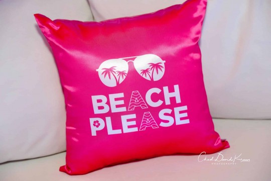Beach Themed Logo Pillow for Bat Mitzvah Lounge