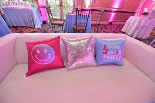 Smiley Custom Logo Pillows Pink & Light Blue