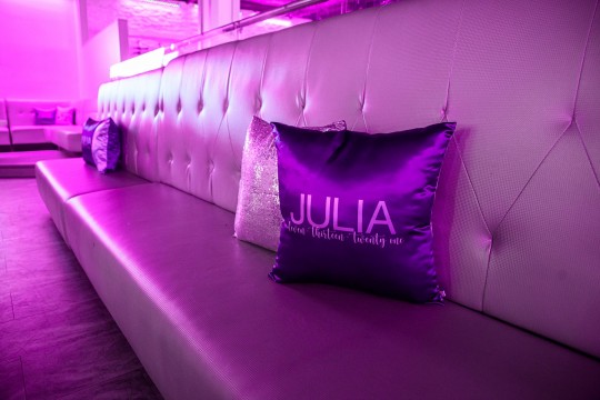 Custom Lounge Pillow and Bling Pillow for Bat Mitzvah Lounge Set Up