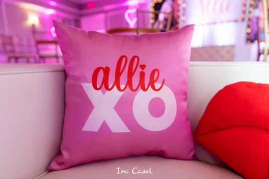 Pink Custom Logo Pillow for Valentine Themed Bat Mitzvah Party
