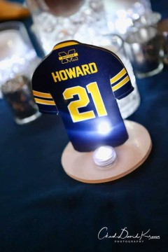 Custom Football Jersey Table Sign for Michigan Themed Bar Mitzvah