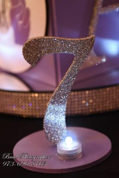 Glittered LED Table Number with Lavender Base