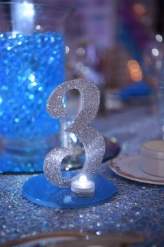 Sparkly LED Table Number with Turquoise Base
