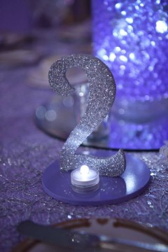 Sparkly LED Table Number with Lavender Base