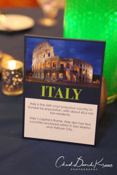 Travel Themed Table Sign with Photos & Fun Facts