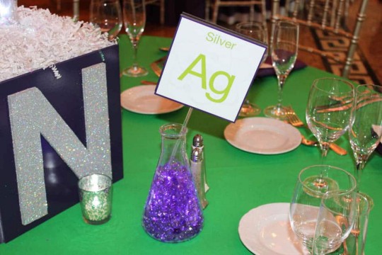 Custom Flask Table Signs for Science Themed Bar Mitzvah