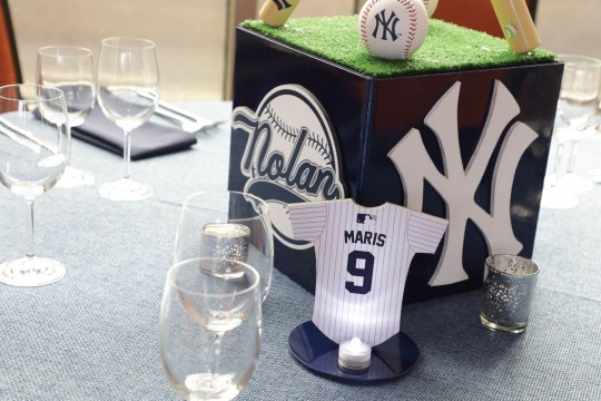 Custom Jersey Table Sign for Yankees Themed Bar Mitzvah