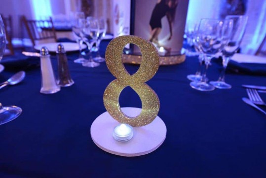 Custom Gold Glitter Table Number with LED Light