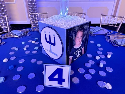 Blue Number Table Sign for Bar Mitzvah