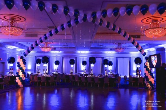 Navy & White Balloon Gazebo with Lights for Yankees Themed Bar Mitzvah at Pearl River Hilton