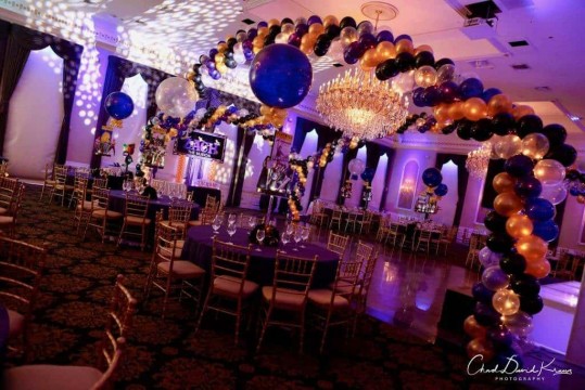 Purple & Gold Balloon Wrap around Dance Floor with Lights. at Florentine Gardens, NJ