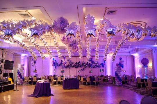 Silver Mylar Balloon Canopy over Dance Floor with Exploding Balloon Release