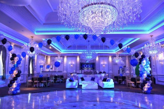 Blue, Black & Silver Bar Mitzvah Balloon Gazebo with Lights at The Rockleigh, NJ
