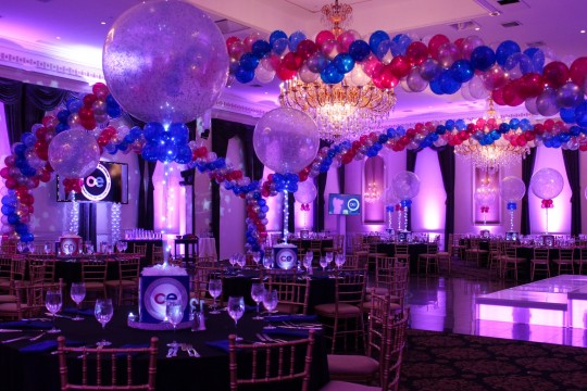 Blue & Pink Bnai Mitzvah with Balloon Wrap around Dance Floor & Lights