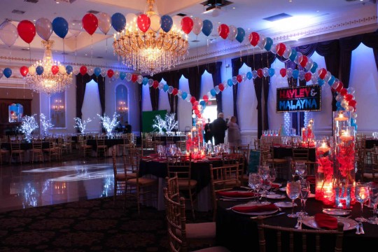 Red & Blue Balloon Gazebo with Lights for Fire & Ice Themed B'nai Mitzvah at Florentine Gardens