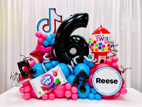 Tik Tok & Candy Themed Balloon Bouquet with Custom Logo for 6th Birthday