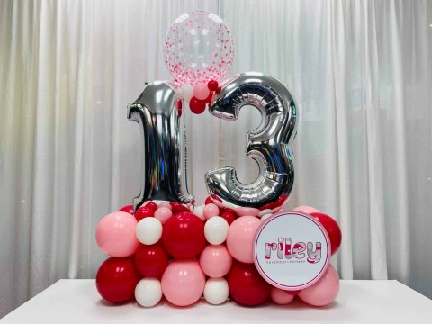 Shades of Pink Balloon Bouquet with Custom Logo for 13th Birthday