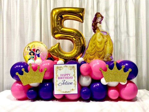 Princess Themed Birthday Balloons with Custom Sign for 5th Birthday