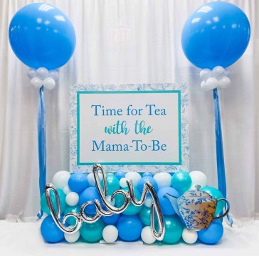 Fancy Balloon Bouquet with Custom Sign and Free Standing Balloons for Baby Shower