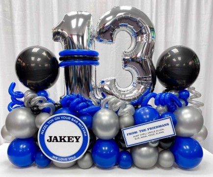 Fancy Balloon Bouquet with Custom Sign for Bar Mitzvah