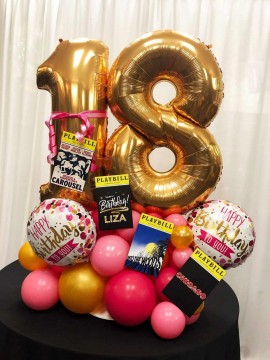 Broadway Themed Birthday Balloon Bouquet with Custom Playbill