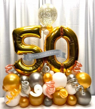 Metallic Colors Anniversary Balloon Bouquet with Twisty Balloon Accents