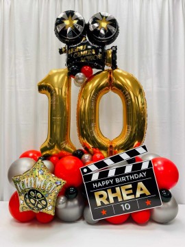 Movie Themed Birthday Fancy Balloon Bouquet with Custom Clapboard Logo
