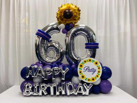 Fancy Balloon Bouquet with Custom Sign for 60th Birthday