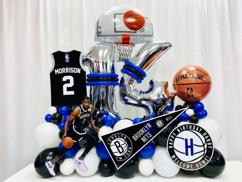 Basketball Themed Fancy Balloon Bouquet with Custom Sign for 14th Birthday