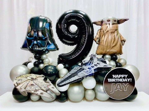 Star Wars Themed Fancy Balloon Bouquet with Custom Sign for 9th Birthday
