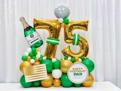 Fancy Balloon Bouquet with Custom Sign for 75th Birthday