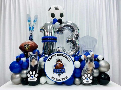 Everything Boy Fancy Balloon Bouquet with Custom Sign for 13th Birthday