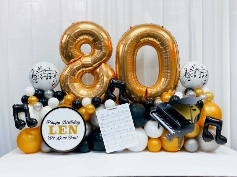 Fancy Balloon Bouquet with Custom Sign for 80th Birthday