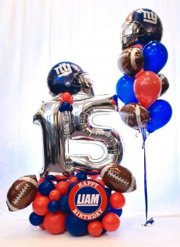 NY Giants Themed Balloon Bouquet with Custom Sign for Birthday