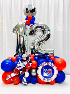 Hockey Themed Fancy Balloon Bouquet with Custom Cut Out  & Sign for 12th Birthday