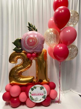Rose & GlitterBirthday  Balloon Bouquet with Custom Sign