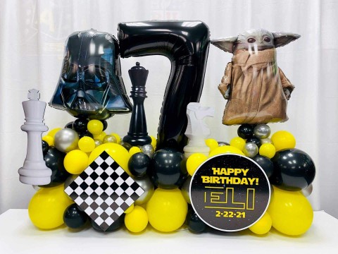 Star Wars Themed Fancy Balloon Bouquet with Custom Sign for 7th Birthday