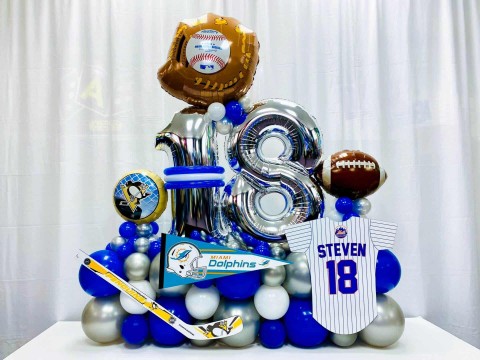 Sports Themed Fancy Balloon Bouquet with Custom Cut Out Jersey for 18th Birthday