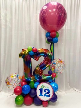 Tie Dye Balloon Bouquet with Bubble Balloons & Custom Sign