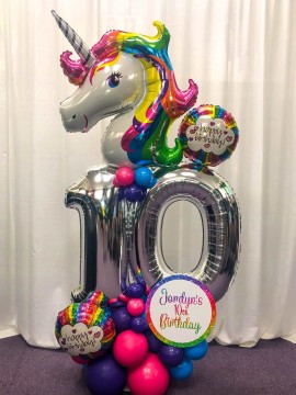 Unicorn Birthday Balloon Bouquet with Custom Sign