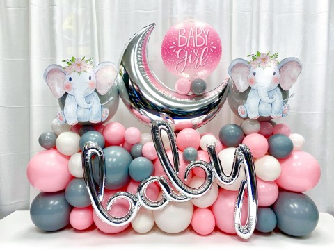 Baby Girl Fancy Balloon Bouquet with Custom Elephant Cut Out