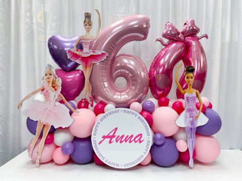 Barbie Ballerina Balloon Bouquet with Custom Sign and Cut Outs for 6th Birthday