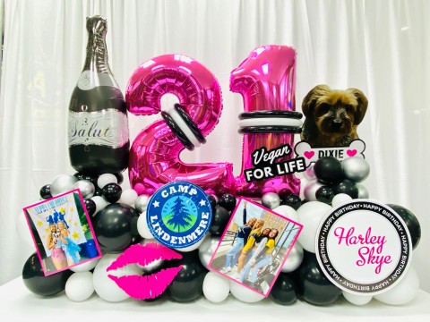Everything Girl Fancy Balloon Bouquet with Custom Sign, Cut Outs & Pictures for 21st Birthday