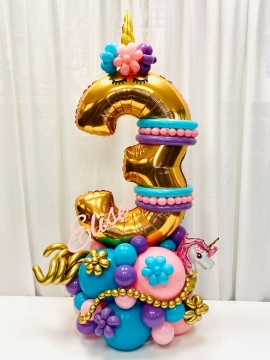 Unicorn Theme Fancy Balloon Bouquet with Custom Cut Out Name Sign